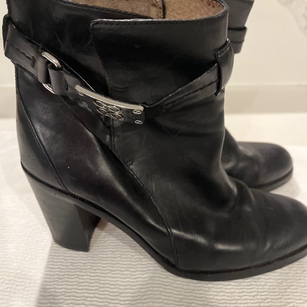 Coach Kasandra Black Stack Heeled Boots with Silver Toned Hardware